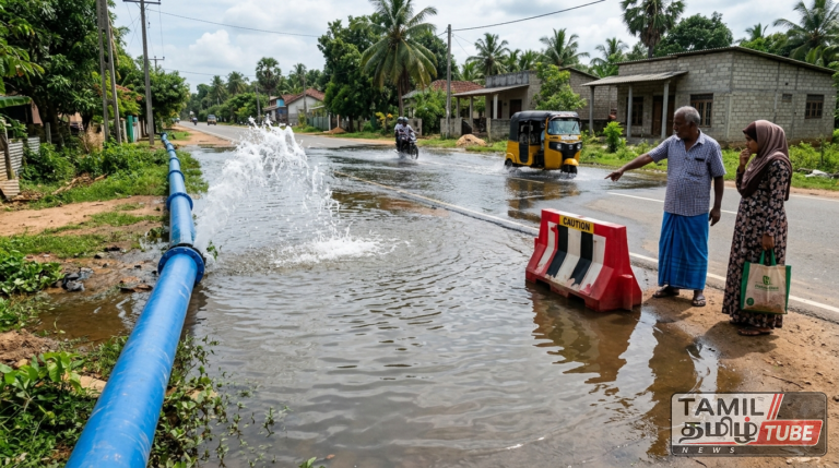 தம்பலகாமம் – கிண்ணியா வீதியில் உடைந்துள்ள நீர் குழாய்: டெங்கு அபாயத்துடன் இலட்சக்கணக்கான லீட்டர் தண்ணீர் வீணாகும் அவலம்!